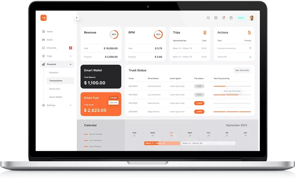 SmartHop fleet management app - screenshot on laptop